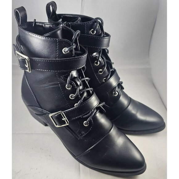 Black Lace-Up Ankle Boots With Buckle Strap & Zipper Closure size 8.5 - Picture 4 of 8